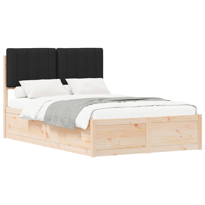 Cadru de pat vidaXL, cu tablie tapitata, cu headboard, Negru, 120 x 200 cm