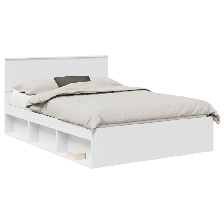 Cadru de pat vidaXL, cu headboard, Alb, 150 x 200 cm, Lemn compozit