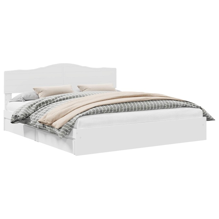 Pat cu storage cu headboard vidaXL, Alb, 180 x 200 cm, Lemn compozit