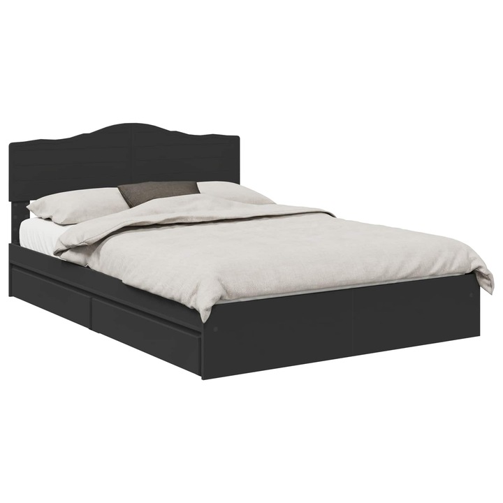 Pat cu storage cu headboard vidaXL, Negru, 150 x 200 cm, Lemn compozit