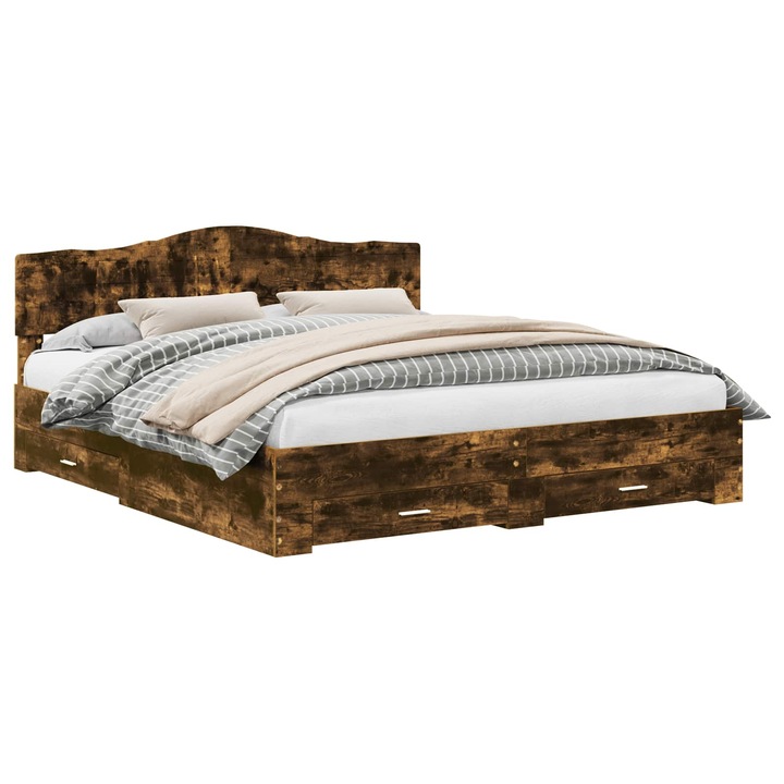 Cadru de pat vidaXL, Stejar fumuriu, 200 x 200 cm, Lemn compozit