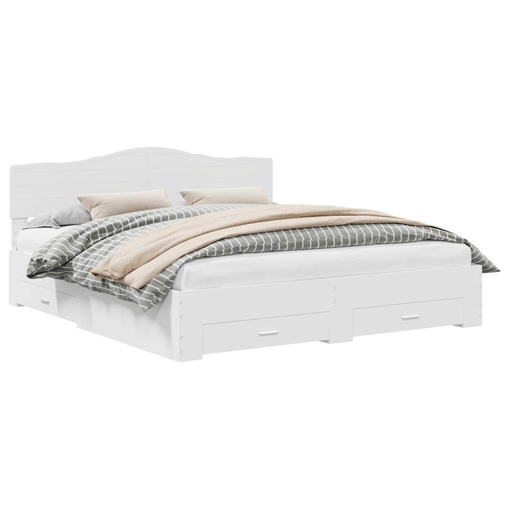Cadru de pat cu headboard vidaXL, Alb, 200 x 200 cm, Lemn compozit