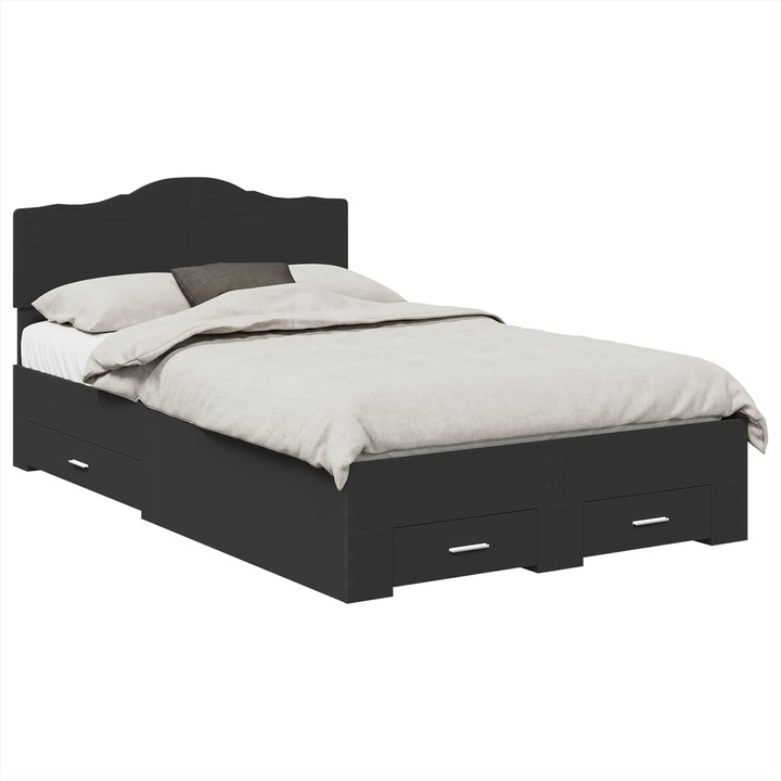 Cadru de pat vidaXL, cu headboard Negru 135 x 190 cm Lemn compozit