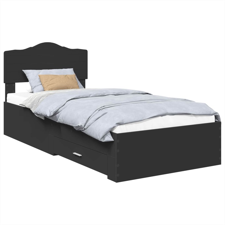 Cadru de pat vidaXL, cu headboard Negru 100 x 200 cm Lemn compozit
