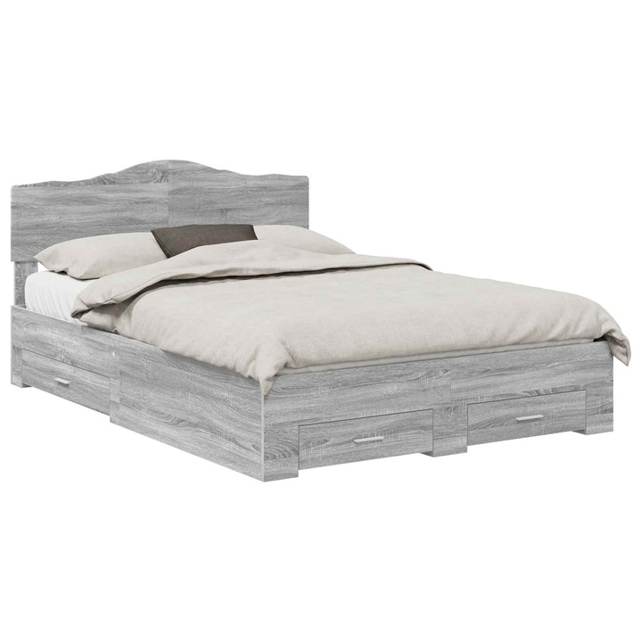 Cadru de pat vidaXL, cu headboard Gri Sonoma 140 x 190 cm Lemn compozit