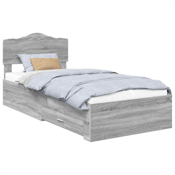 Cadru de pat vidaXL, cu headboard Gri Sonoma 90 x 190 cm Lemn compozit