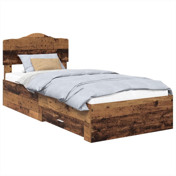 Cadru de pat vidaXL, cu headboard Lemn vechi 100 x 200 cm Lemn compozit