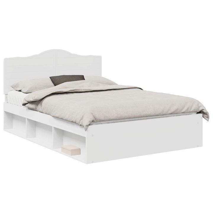 Cadru de pat vidaXL, cu headboard Alb 160 x 200 cm Lemn de pin masiv