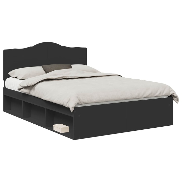 Cadru de pat vidaXL, cu headboard Negru 160 x 200 cm Lemn de pin masiv