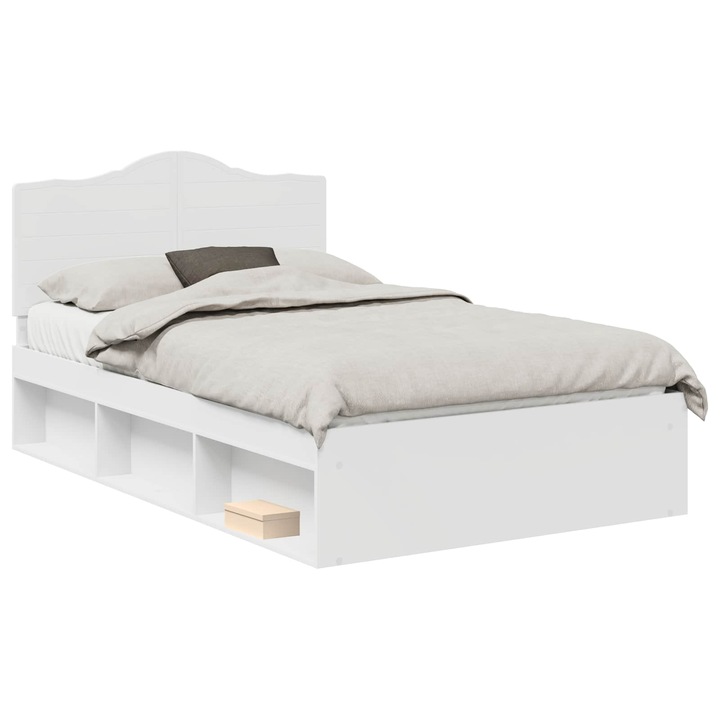 Cadru de pat vidaXL, cu headboard Alb 135 x 190 cm Lemn de pin masiv
