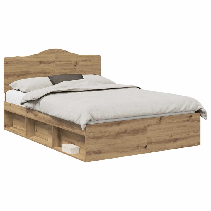 Cadru de pat vidaXL, Stejar artizanal, Lemn de pin masiv, 150x200 cm