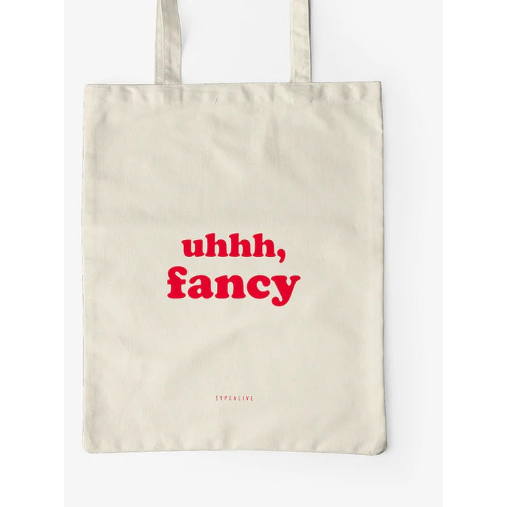 Чанта за пазар, премиум памук, текст Fancy, бял/червен, 38x42см