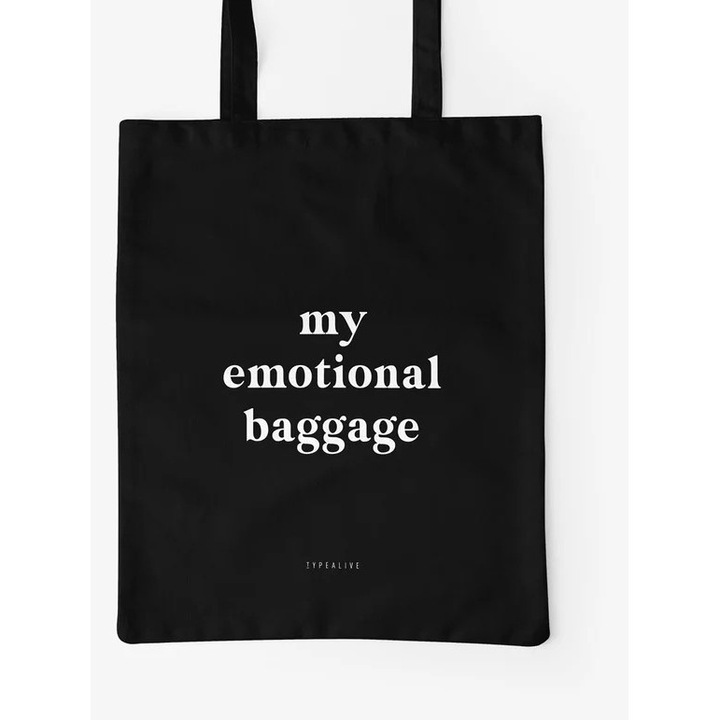 Tote Bag bumbac, ilustratie originala "My Emotional Baggage", 38x42cm, negru intens
