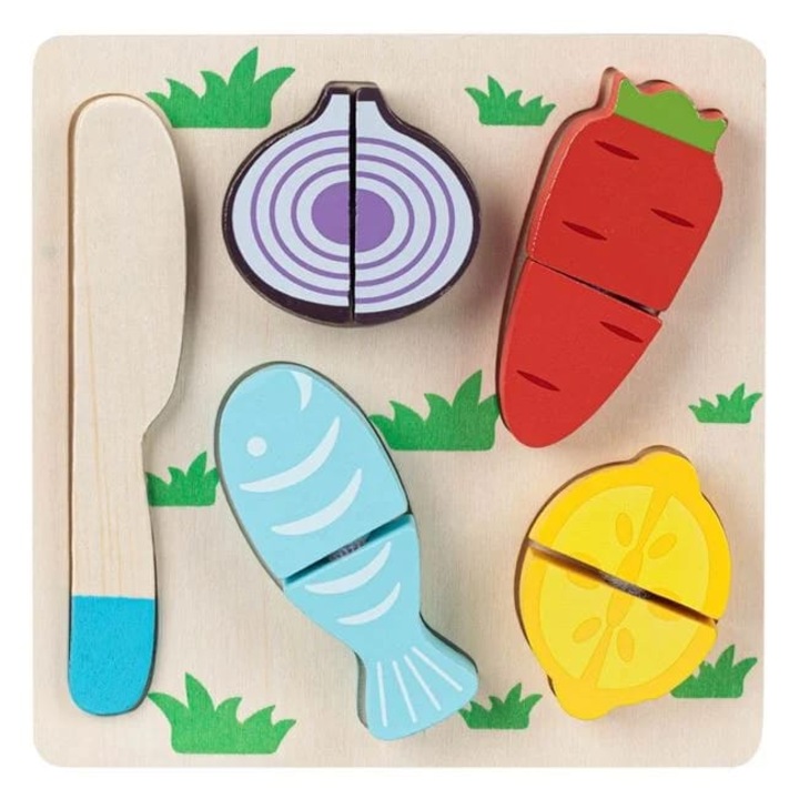 Fából készült zöldség- és késkészlet 18x18cm