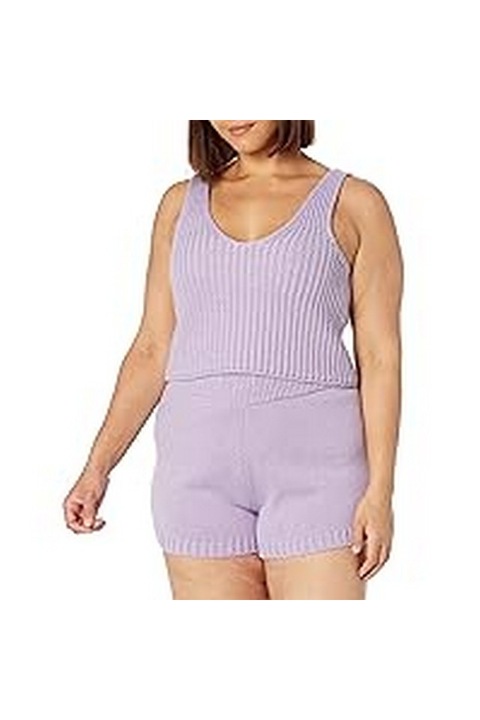 Maiou scurt cu guler în V, The Drop, lila, mărime XL