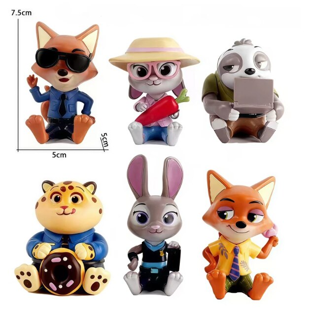Set figurine Zootopia 6 piese, Judy Hopps si Nick Wilde, 5-7.5cm ...