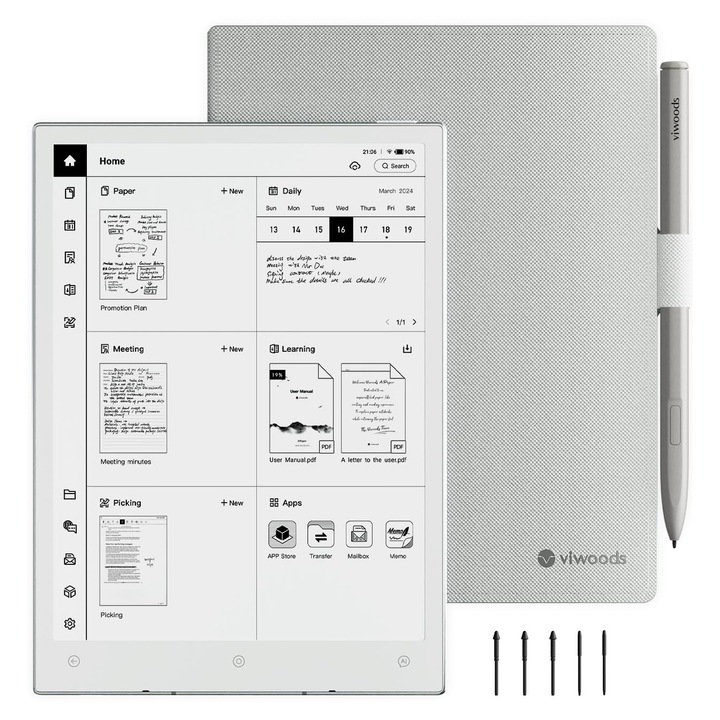 Tableta Viwoods 8,2" cu iluminare reglabilă, stylus Pro, 128GB, portabilă 230g