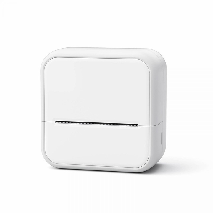 Imprimanta Termica Portabila Mini Bluetooth, Compatibila iOS/Android/Windows, Fara Cerneala/Toner, 57mm, Baterie Integrata, Incarcare USB, Aplicatie Mobila, + 1 Rola de Hartie Inclusa – Etichete, Organizare, Cod de Bare, Alba