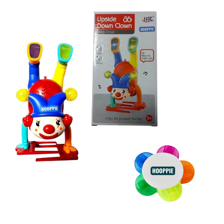 Интерактивна ходеща играчка клоун Hooppie, многоцветна, 21 см + комплект 5 мини маркера 10 см