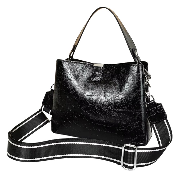 Дамска Чанта от Естествена Кожа, IMODIX®, 3 Различни По Размери Презрамки, Множество Отделения, Размери 24x19x11 см, Модел 7802, Черна