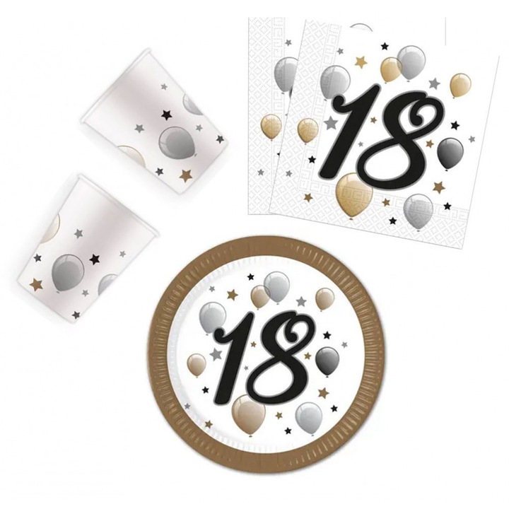 Комплект за парти Happy Birthday 18 Milestone, 36 части, с чинии 23 см