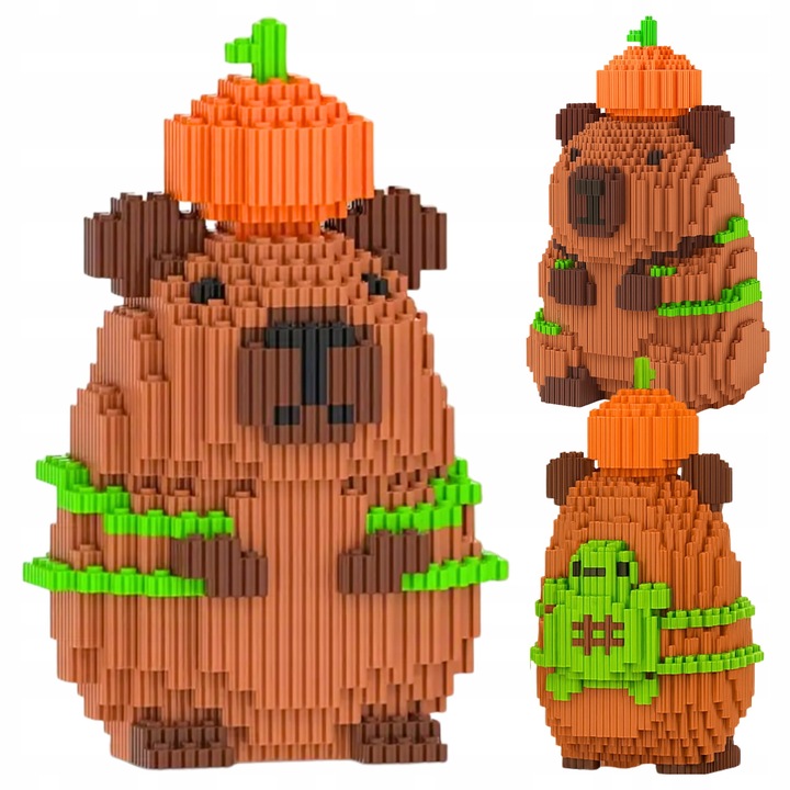 Set de constructie Kapibara, 1500 elemente, culori maro si verde, dimensiuni 22x12x15 cm