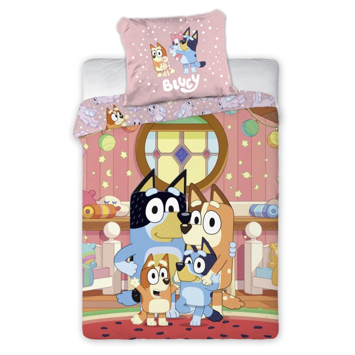 Lenjerie de pat Bluey At Home pentru copii, preșcolari 100×135cm, 40×60 cm
