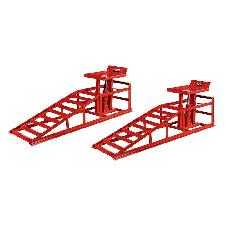 Set rampe auto cu elevare hidraulică, Invento, 2T, 114x26cm, otel, rosu