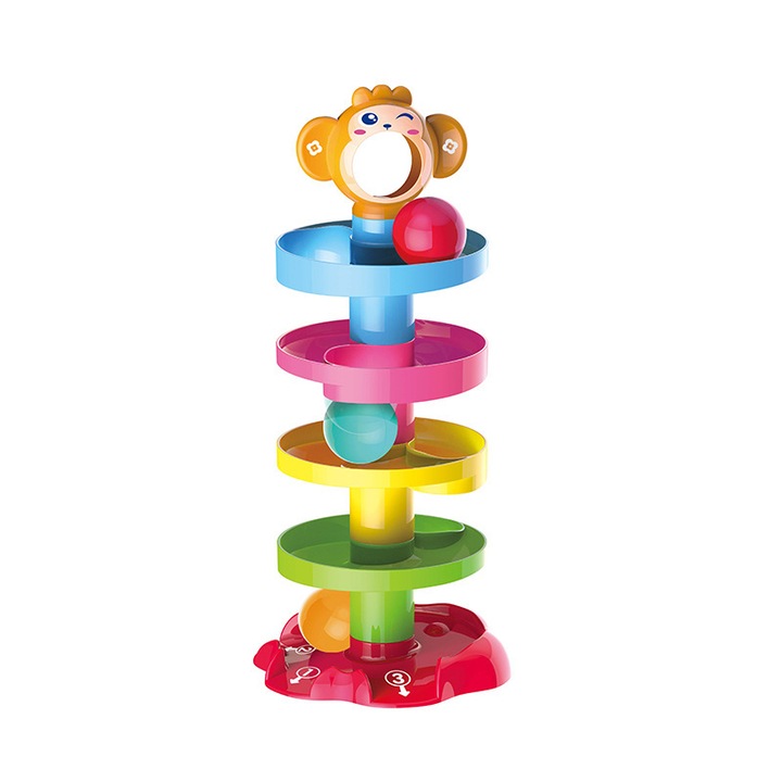 Jucărie educativă TodyJeyHo, turn rotativ cu bila, plastic, 5 niveluri, 2 ani