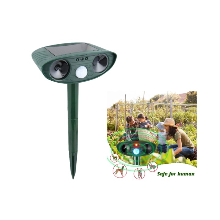 Dispozitiv de respingere animala, cu ultrasunete, alimentat solar, pentru sobolani, pisici, caini, pasari, destinat comertului international