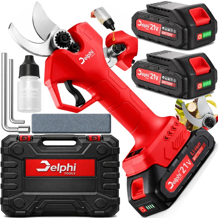 Foarfeca electrica cu acumulator Delphi Tools, 30 mm, 2 acumulatori, otel SK-5, ergonomic