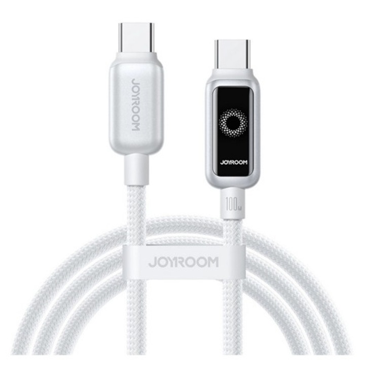 Joyroom starflight adatkábel, type-c - type-c, 100w, pd gyorstöltő, led jelzés, 120cm, fehér