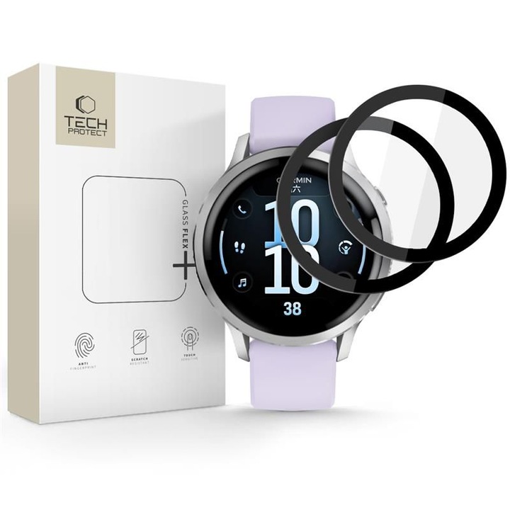 Комплект 2 броя стъклени фолиа TECH-PROTECT Glass Flex+ съвместими с Garmin Venu 4 (41mm), Черни