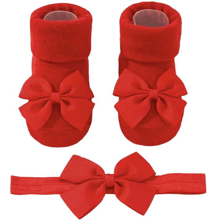 Set Accesorii Bebelusi ZOYA Fashion - Bentita si Sosete cu Fundite, 4-12 luni, Rosu