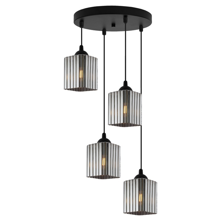Lampa suspendată Light Home Riffle negru, 4 becuri E27, design modern, 10x12cm