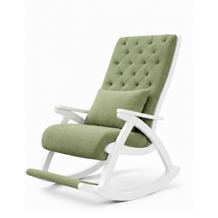 Scaun balansoar Imperial, cadru lemn alb, material tapiterie velur catifelat, 100 X 72 X 110 cm, Verde deschis