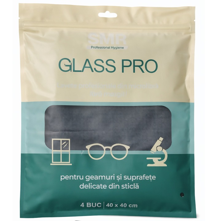 Lavete microfibra pentru geamuri GlassPro 40×40 cm, 4 buc/set, SMR