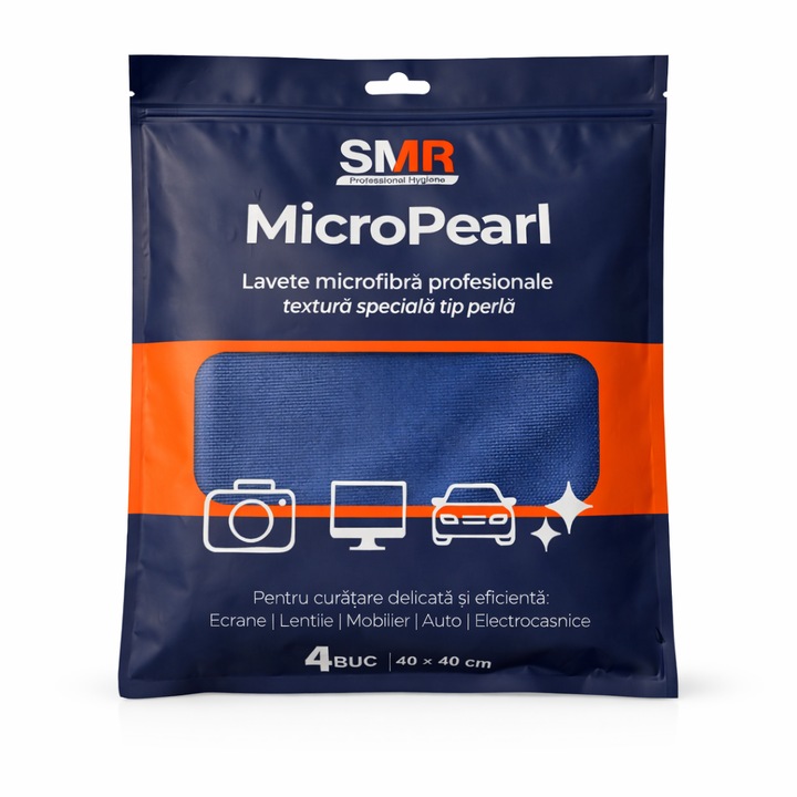 Lavete microfibra MicroPearl 40×40 cm – set 4 buc, SMR Professional