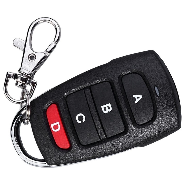 Telecomandă universală pentru uși de garaj, Programabilă, 4 canale, 433 MHz, Baterie inclusă, Negru