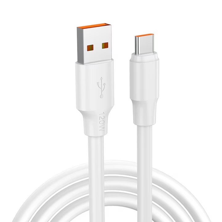 USB - USB-C kábel, gyors töltéshez és adatátvitelhez, 120W, 6A, 1 méter, fehér