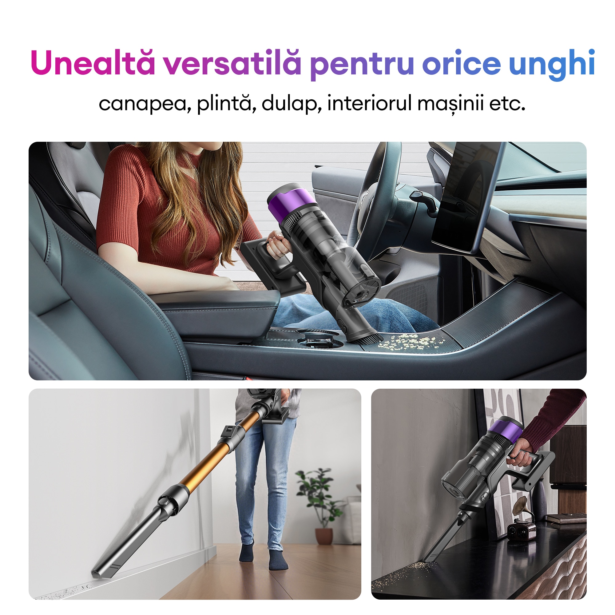 Aspirator vertical fara fir Ultenic U20, 78000 PA/650 W/perie pentru podea Zero-Tangle