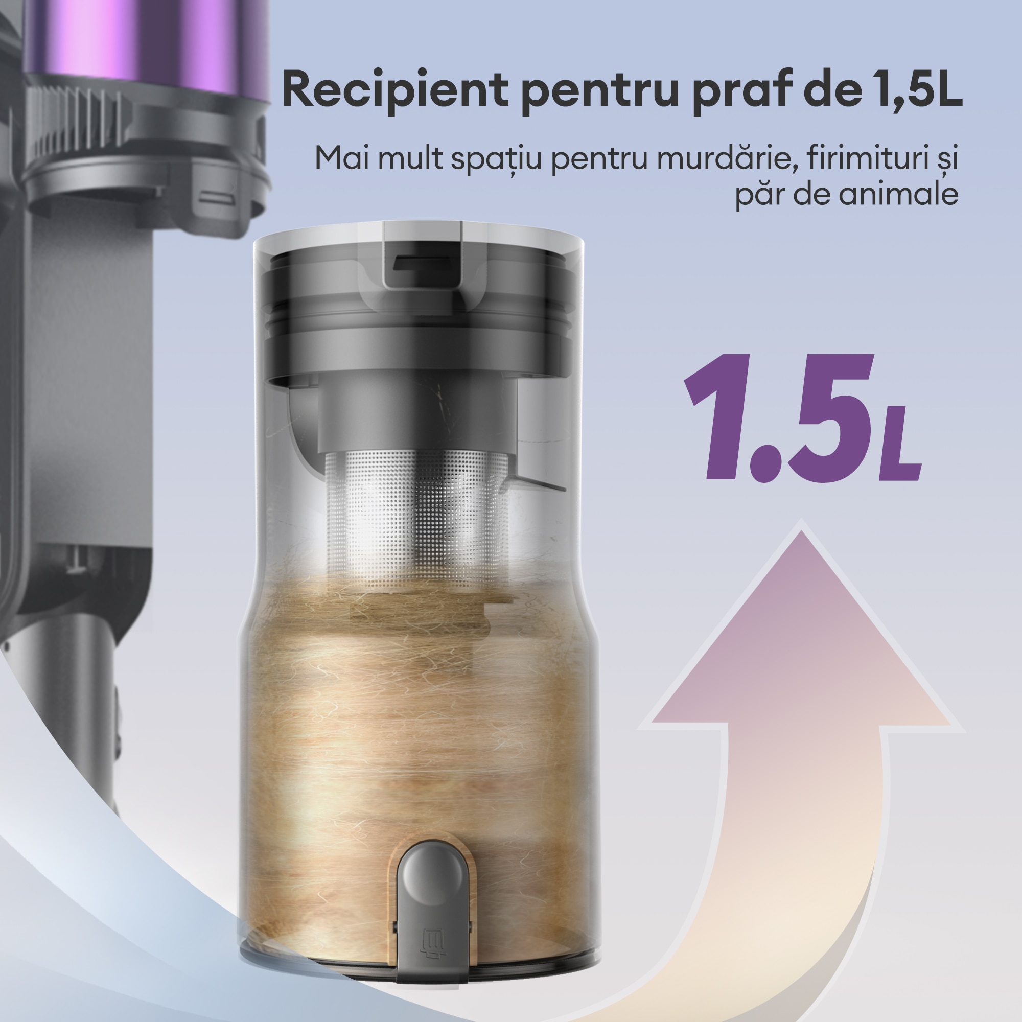 Aspirator vertical fara fir Ultenic U20, 78000 PA/650 W/perie pentru podea Zero-Tangle
