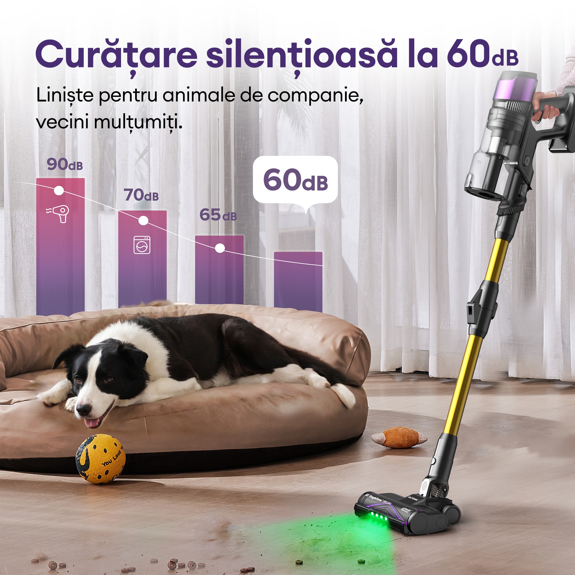 Aspirator vertical fara fir Ultenic U20, 78000 PA/650 W/perie pentru podea Zero-Tangle