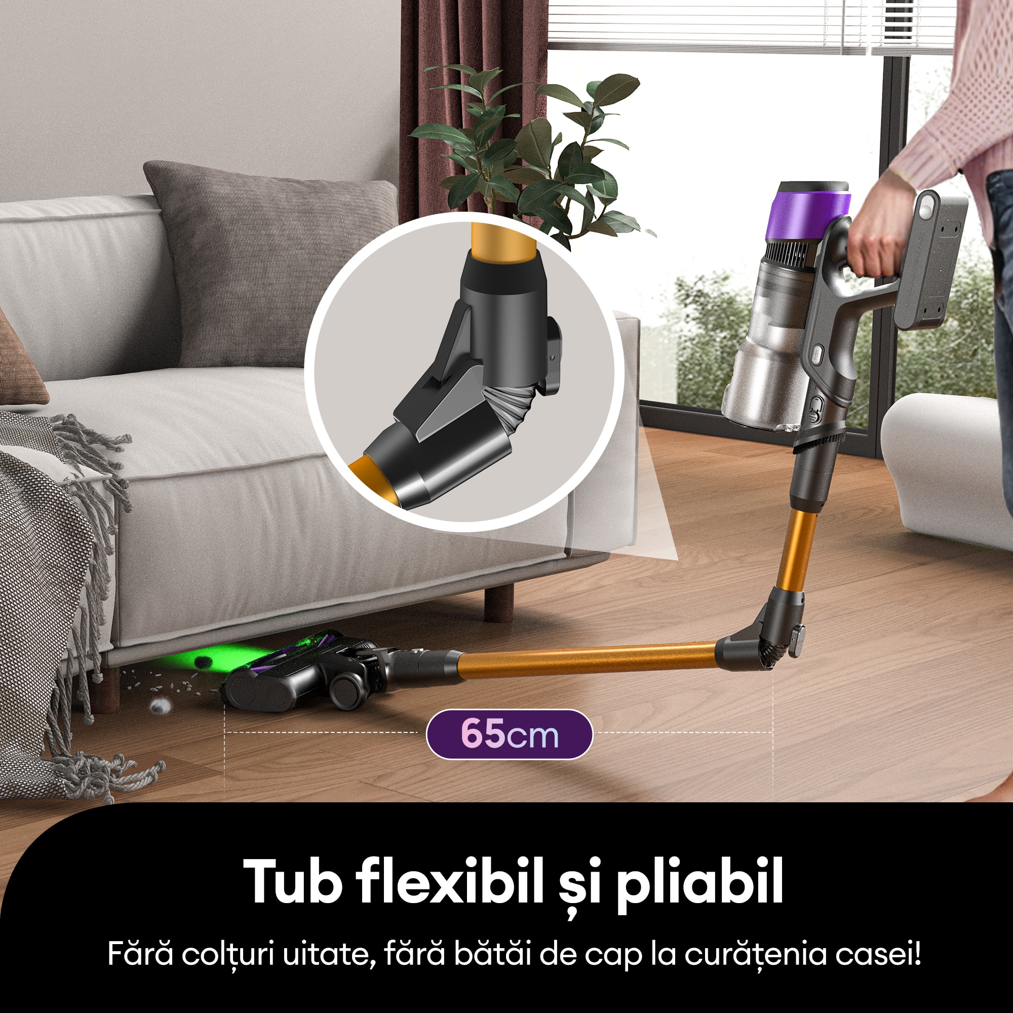 Aspirator vertical fara fir Ultenic U20, 78000 PA/650 W/perie pentru podea Zero-Tangle