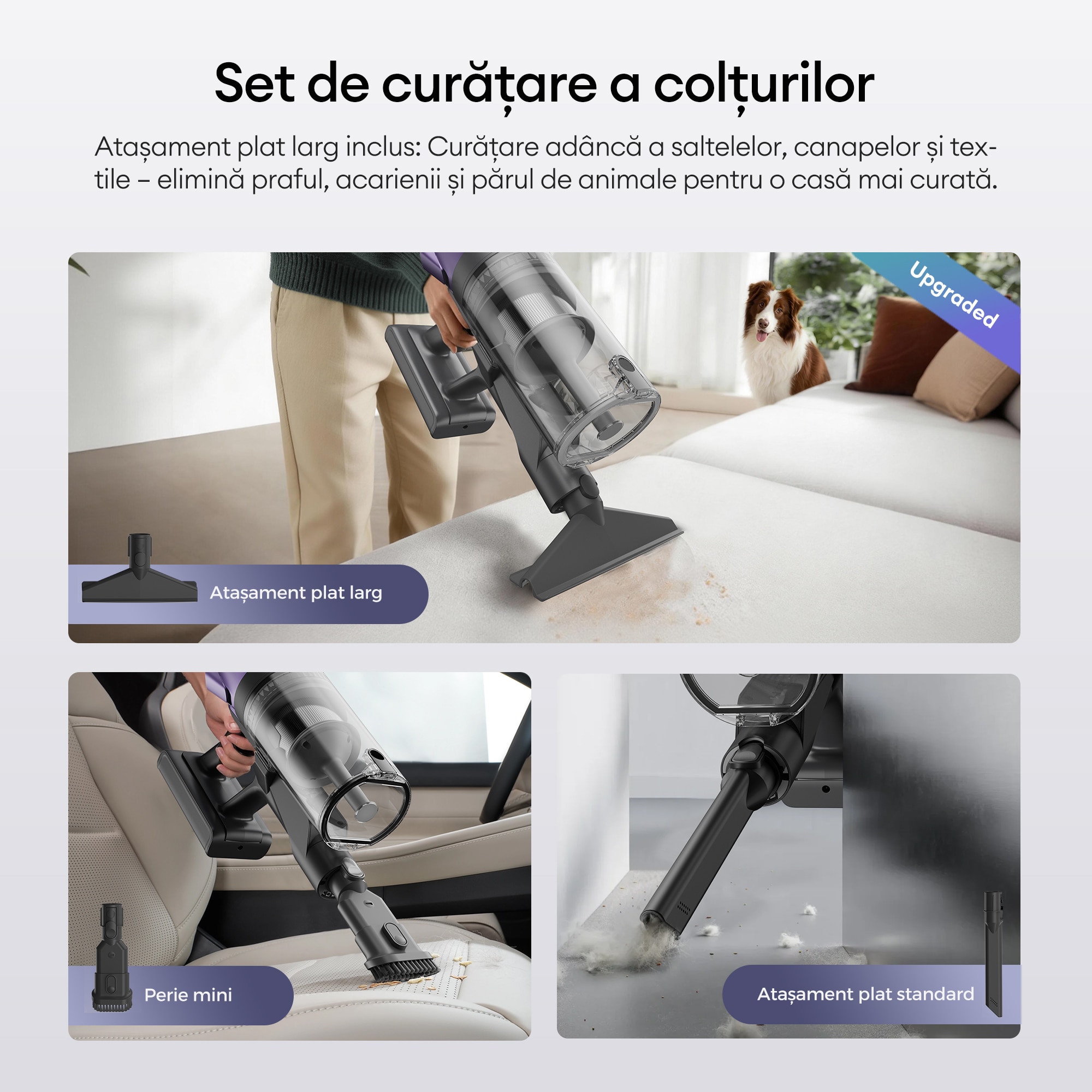 Aspirator fara fir Ultenic U18 PowerPro, putere de aspirare de 76.000 Pa, autonomie de 80 de minute, articulatie flexibila pivotanta la 180°, design autonom