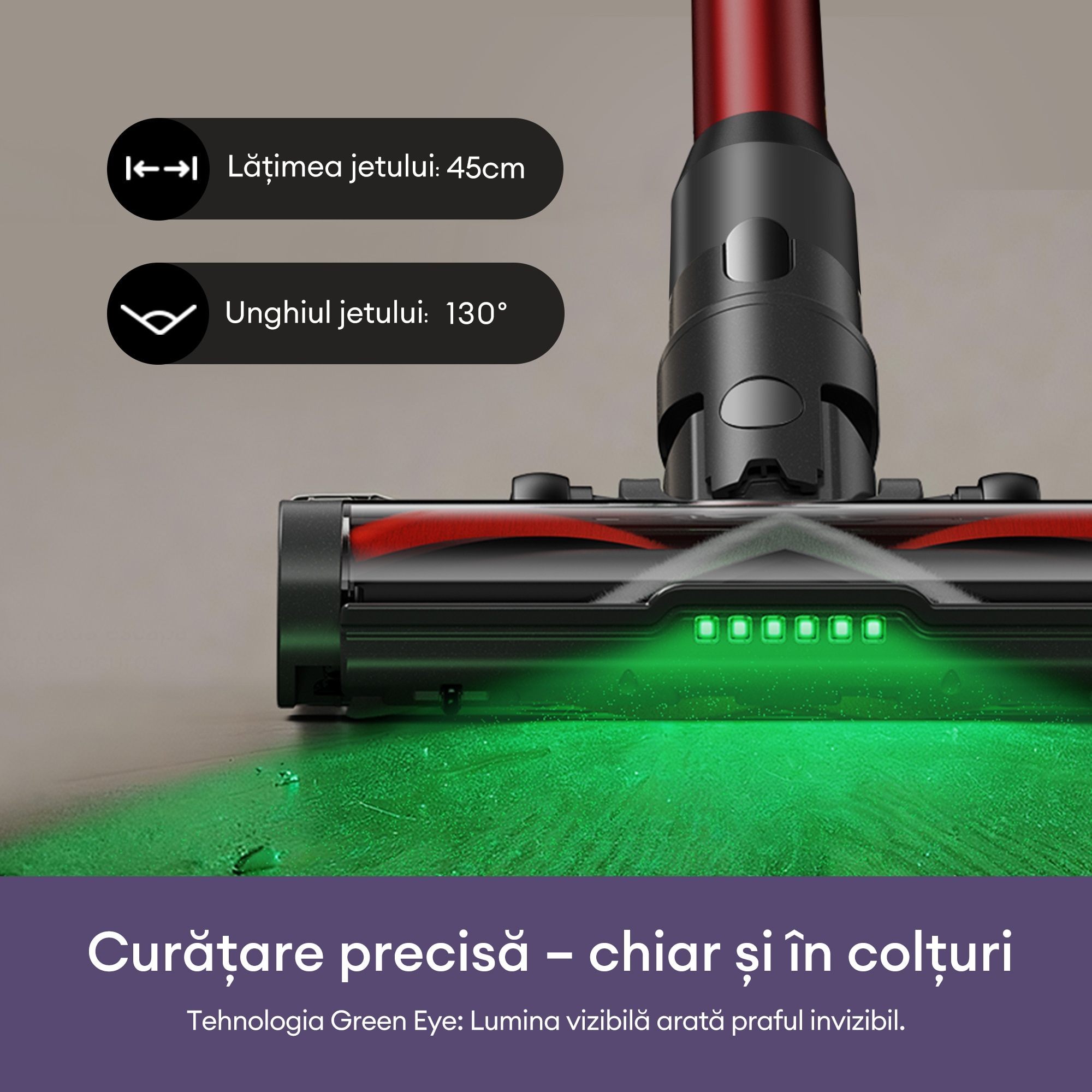 Aspirator fara fir Ultenic U18 PowerPro, putere de aspirare de 76.000 Pa, autonomie de 80 de minute, articulatie flexibila pivotanta la 180°, design autonom