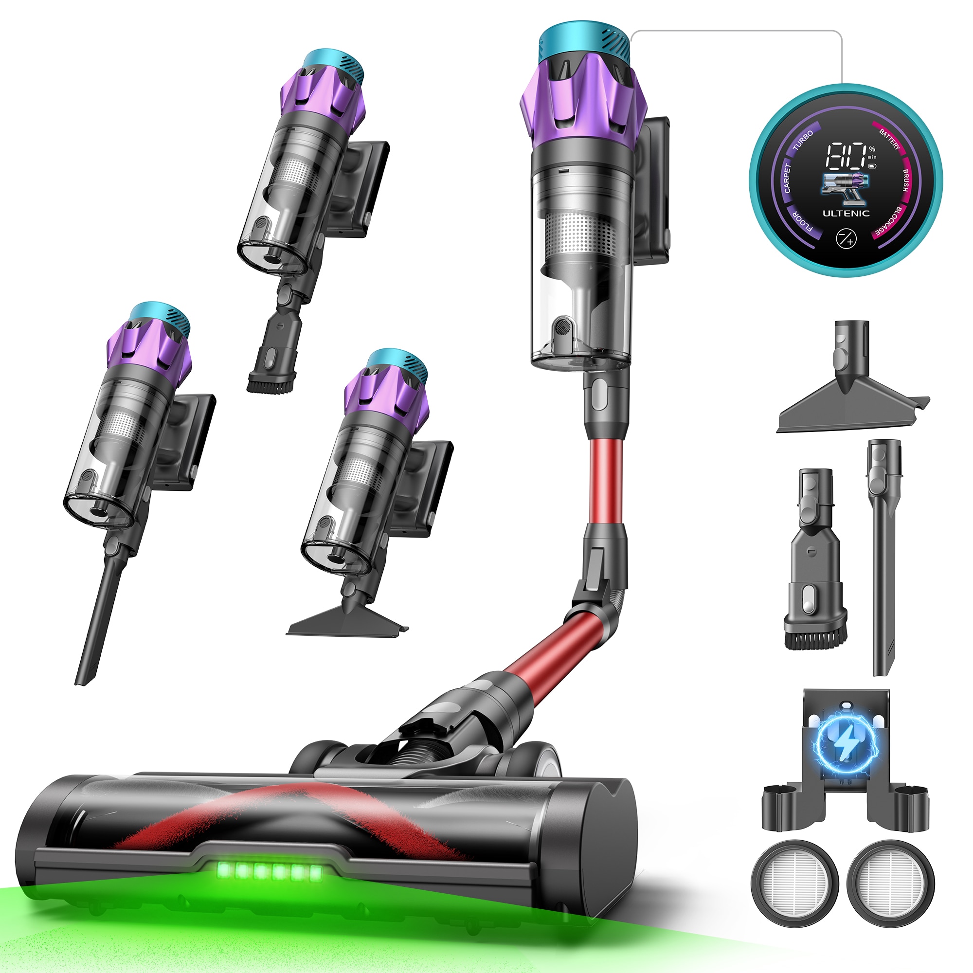 Aspirator fara fir Ultenic U18 PowerPro, putere de aspirare de 76.000 Pa, autonomie de 80 de minute, articulatie flexibila pivotanta la 180°, design autonom