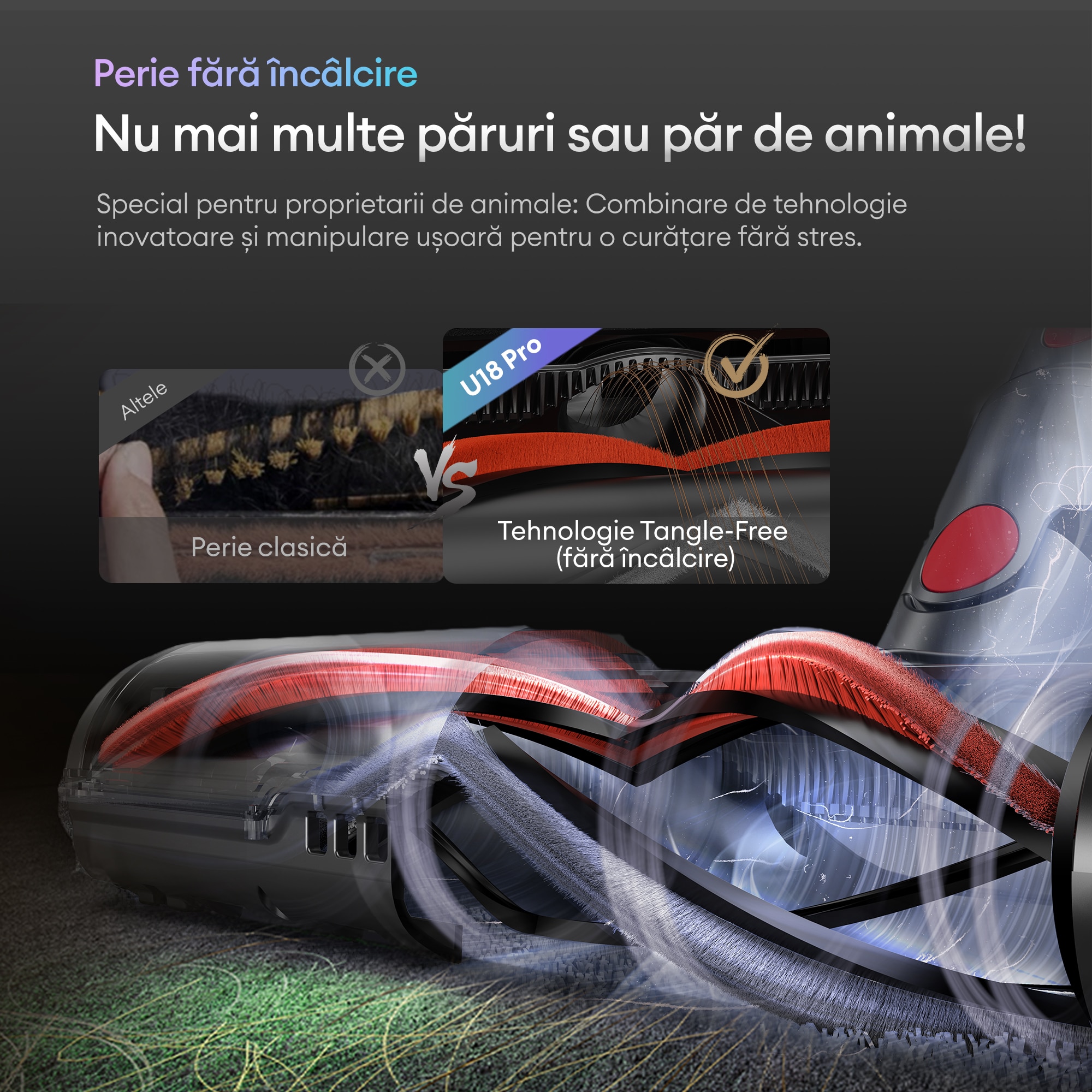 Aspirator fara fir Ultenic U18 PowerPro, putere de aspirare de 76.000 Pa, autonomie de 80 de minute, articulatie flexibila pivotanta la 180°, design autonom