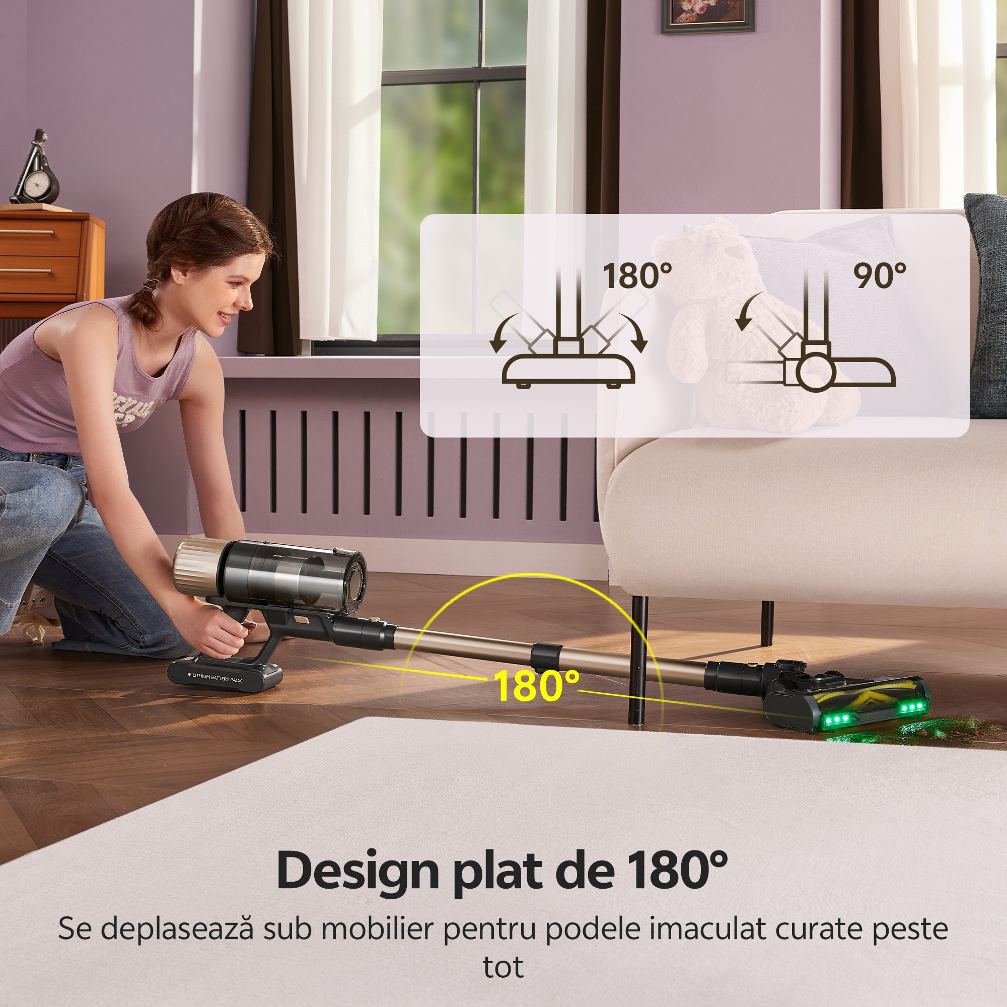Aspirator fara fir Ultenic U15, 70000PA/65min, sistem cu 6 filtre, baterie detasabila 8×2200 mAh, curatare la 180°/auto-sustinere