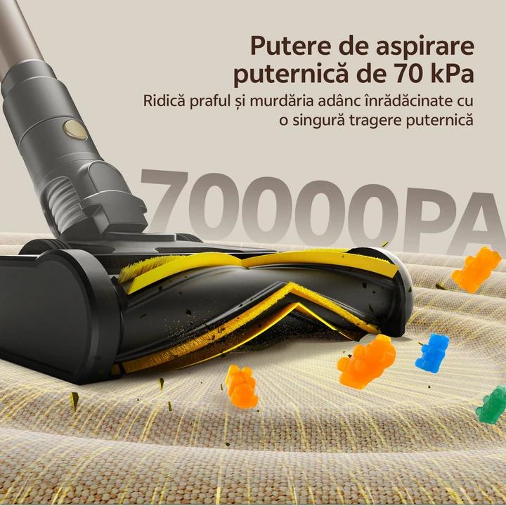 Aspirator fara fir Ultenic U15, 70000PA/65min, sistem cu 6 filtre, baterie detasabila 8×2200 mAh, curatare la 180°/auto-sustinere
